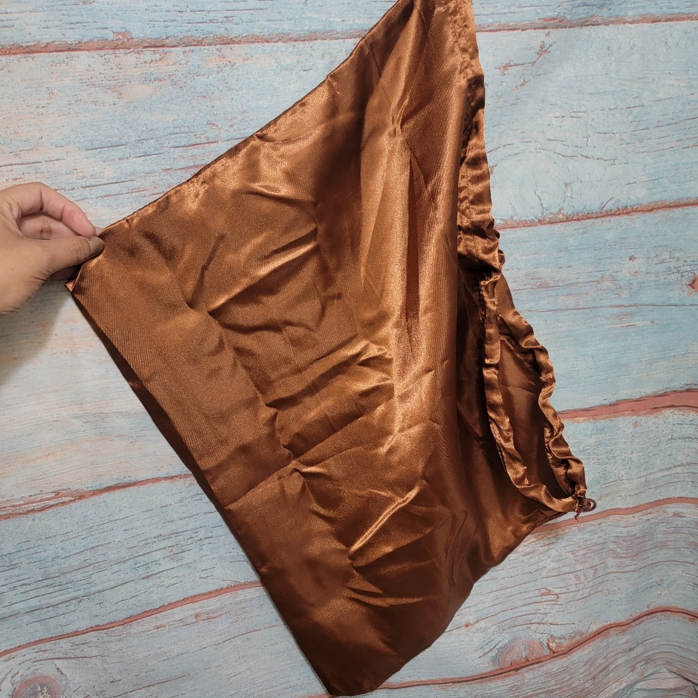 Shiny Satin silk drawstring dust bag brown